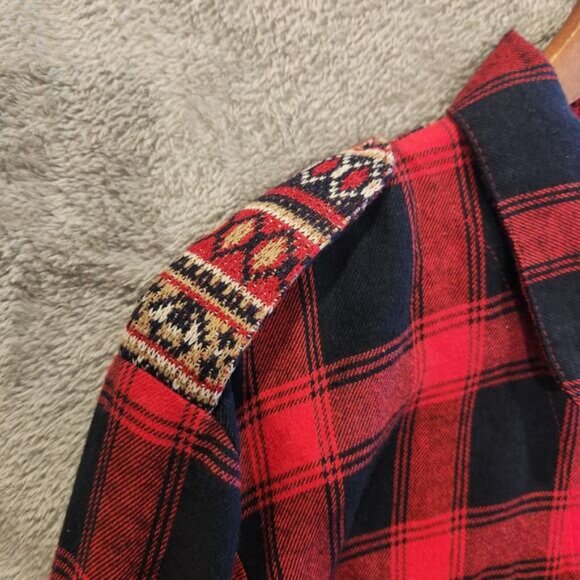 Altar'd State Womens Red Black Fair Isle Trimmed Button Up Shirt Size M Western - Picture 3 of 12